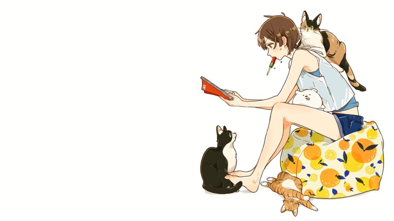 Person with Cats — White