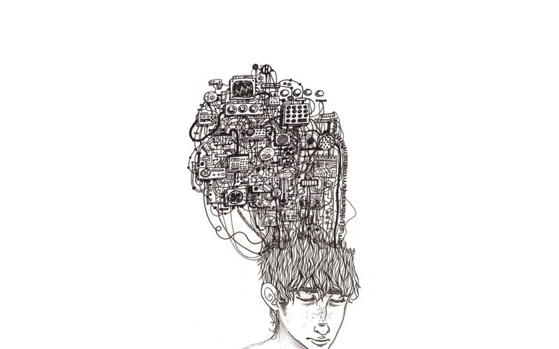 person with circuit board head