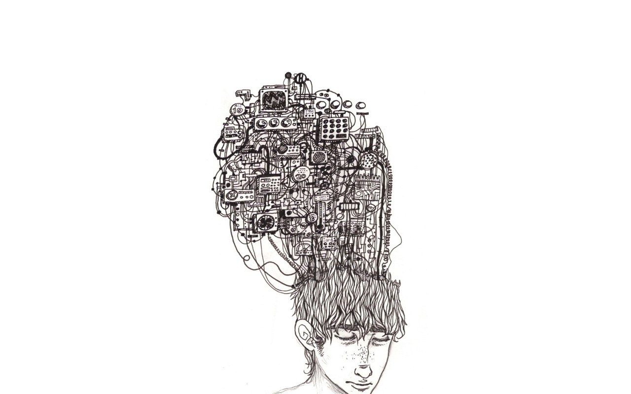 person with circuit board head