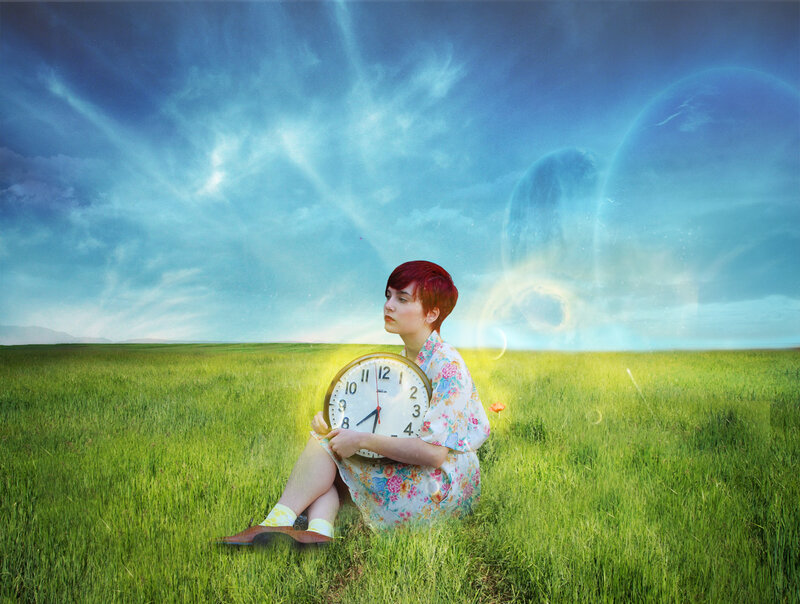 Person with Clock in Field
