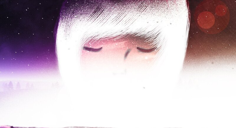 person with closed eyes in starry sky