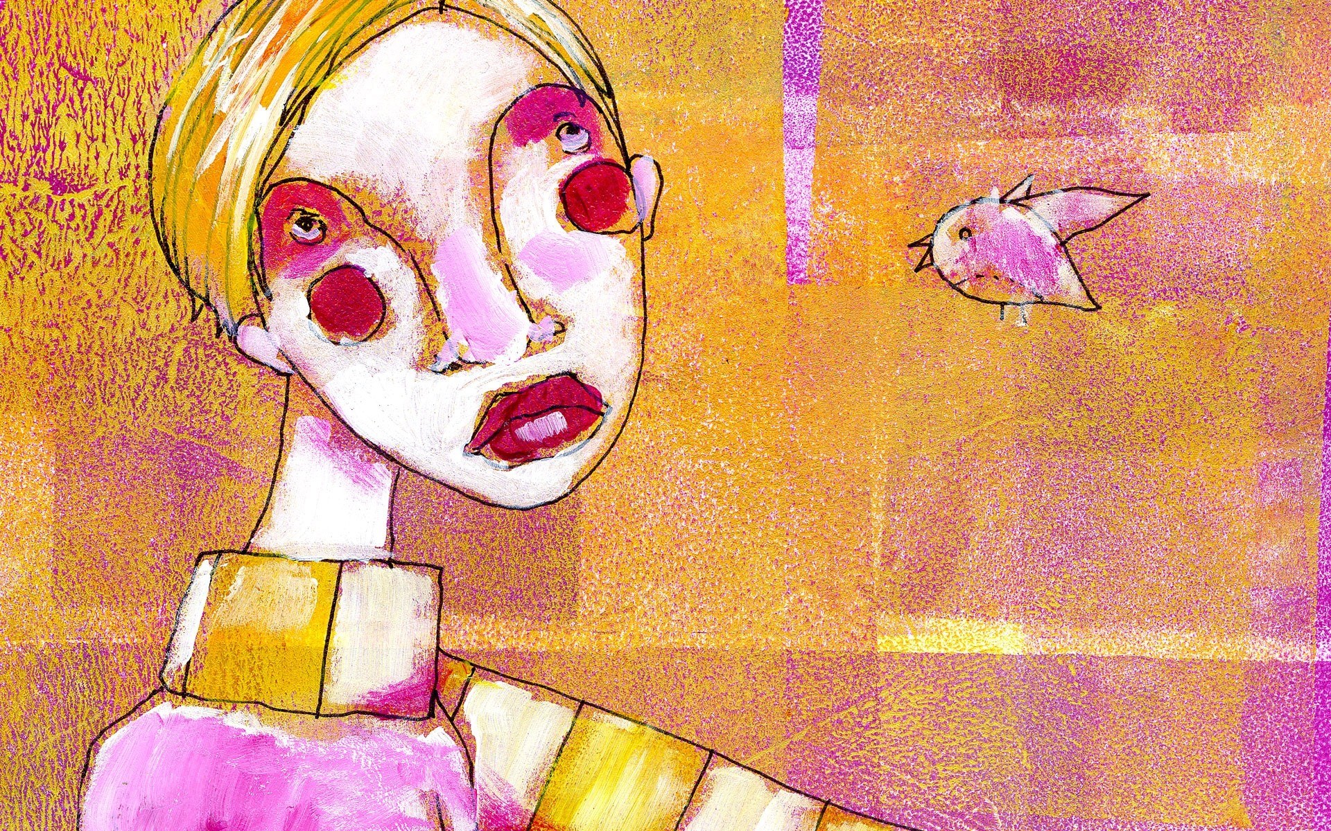 person with clown makeup and bird