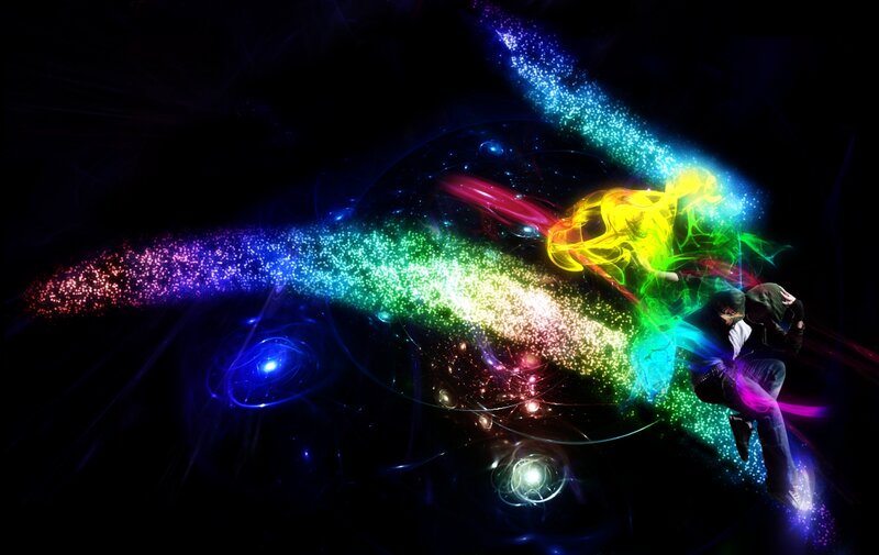 person with colorful energy stream