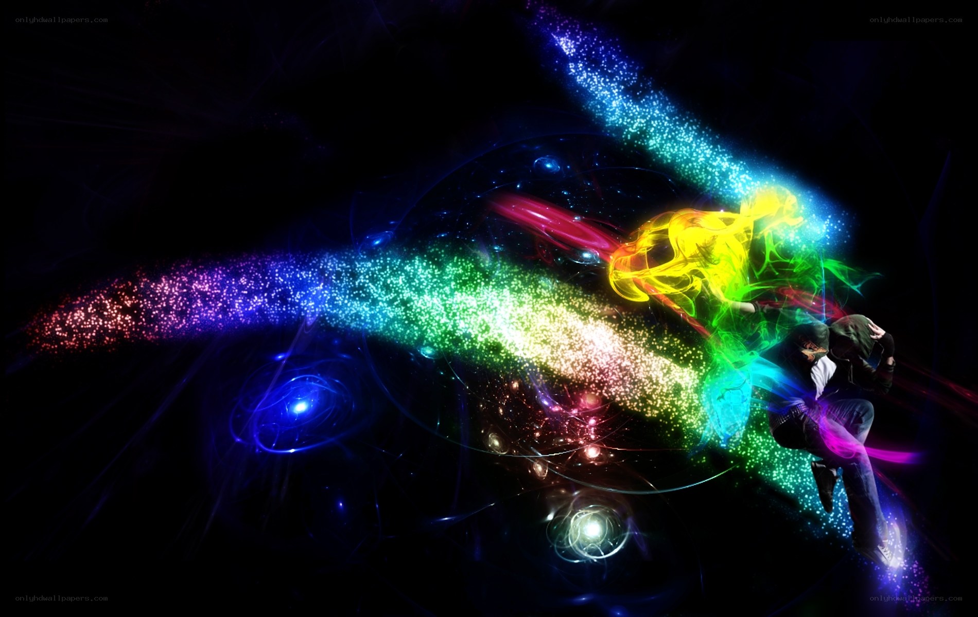person with colorful energy stream