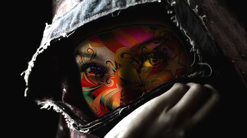 person with colorful face art