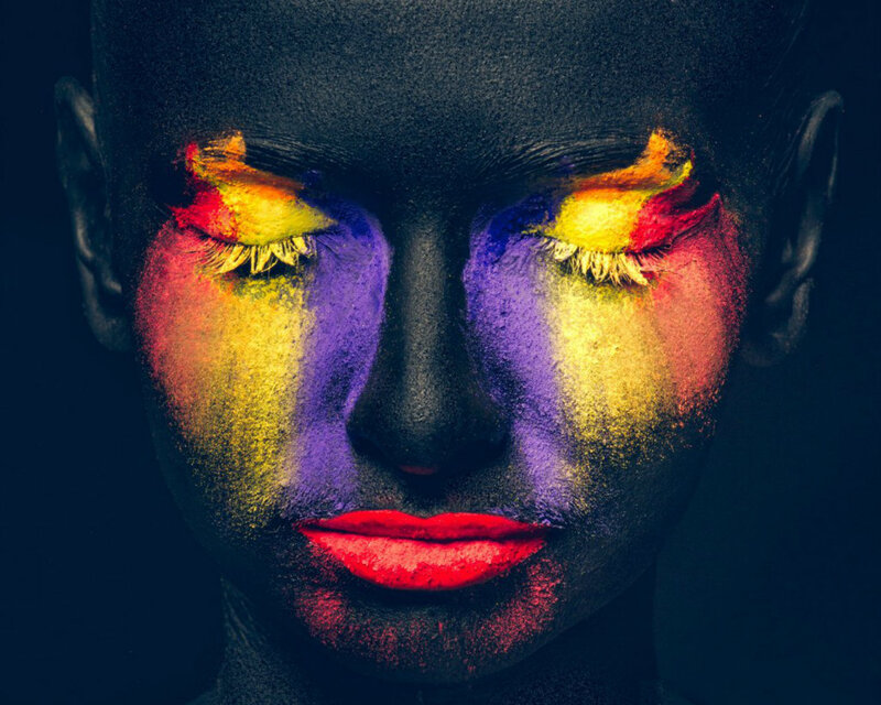 Person with Colorful Face Paint — Black