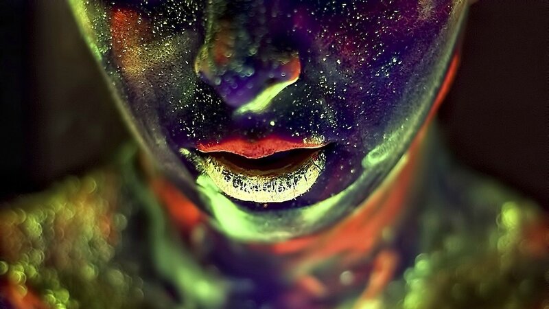 Person with Colorful Face Paint — Purple, Dramatic, Photograph