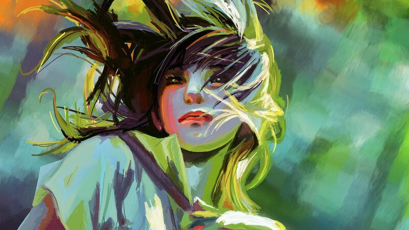 Person with Colorful Hair — Green, Dramatic