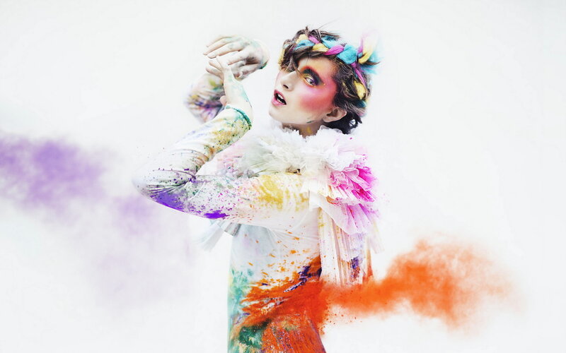 Person with Colorful Makeup — White