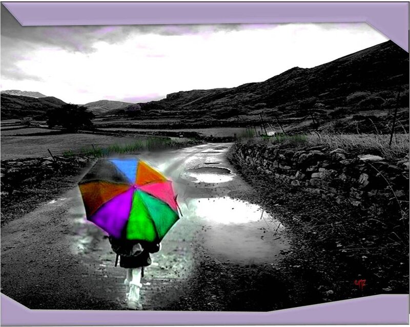 Person with Colorful Umbrella