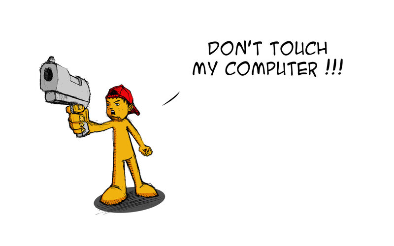 person with computer gun