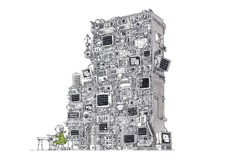 person with computer tower
