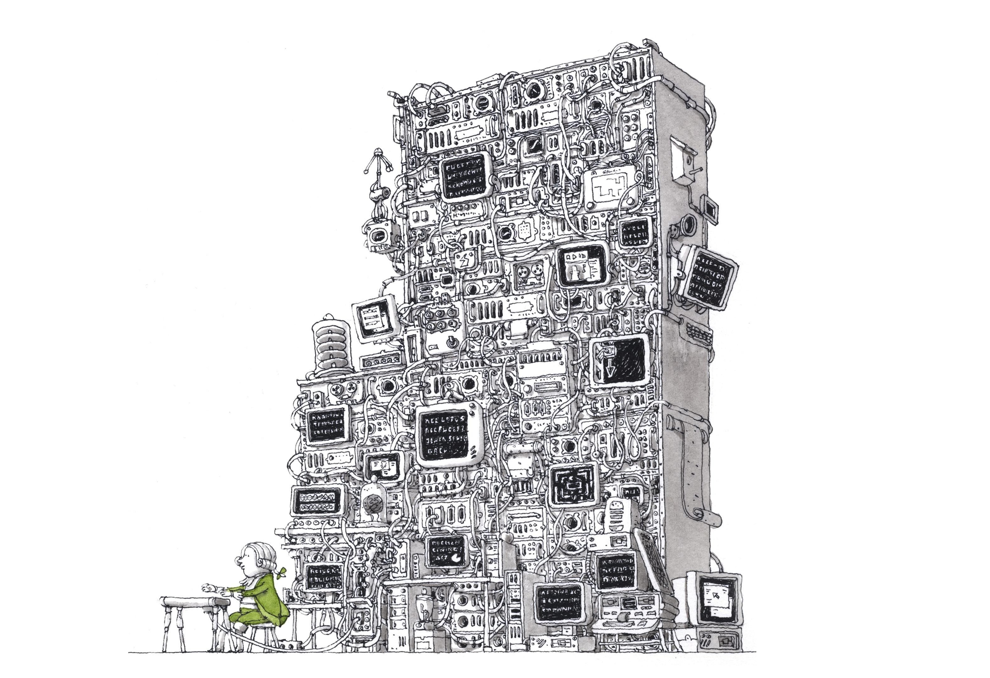 person with computer tower