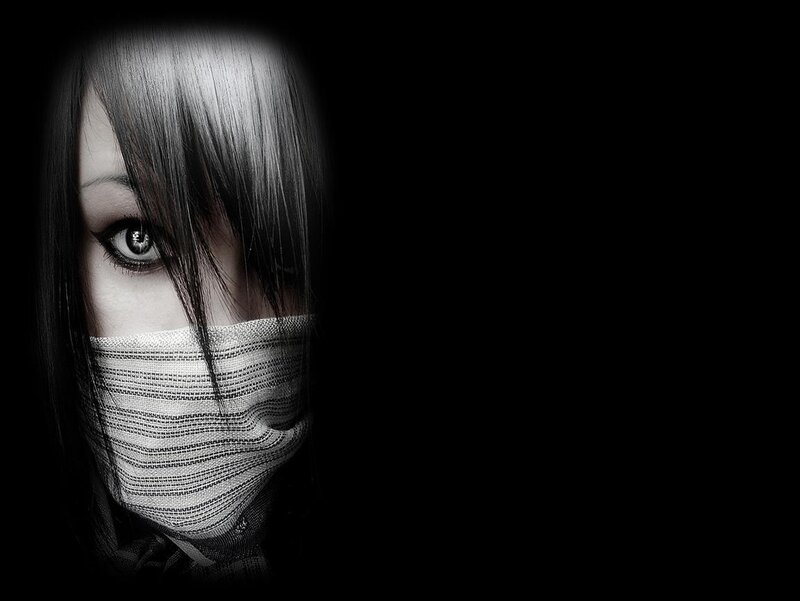Person with Covered Face — Black, Dramatic, Photograph, Hair, Bandana