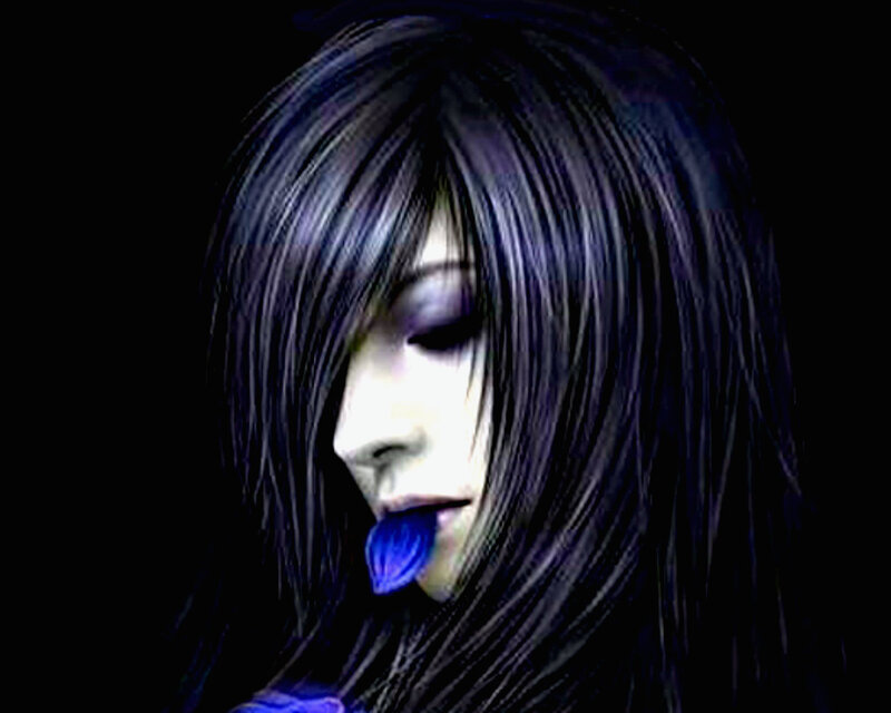 Person with Dark Hair — Black, Dramatic, Digital Art, Blue Object
