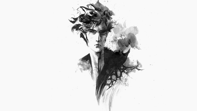 Person with Dark Hair — Black, Dramatic, Illustration