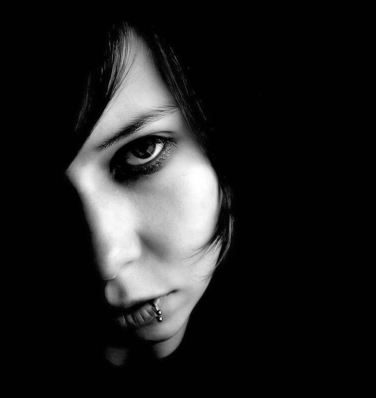 Person with Dark Hair — Black, Dramatic, Photograph, Eye