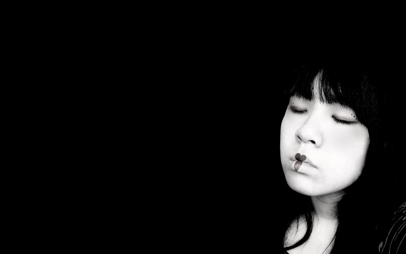 Person with Dark Hair — Black, Dramatic, Photograph, Face, Eyes