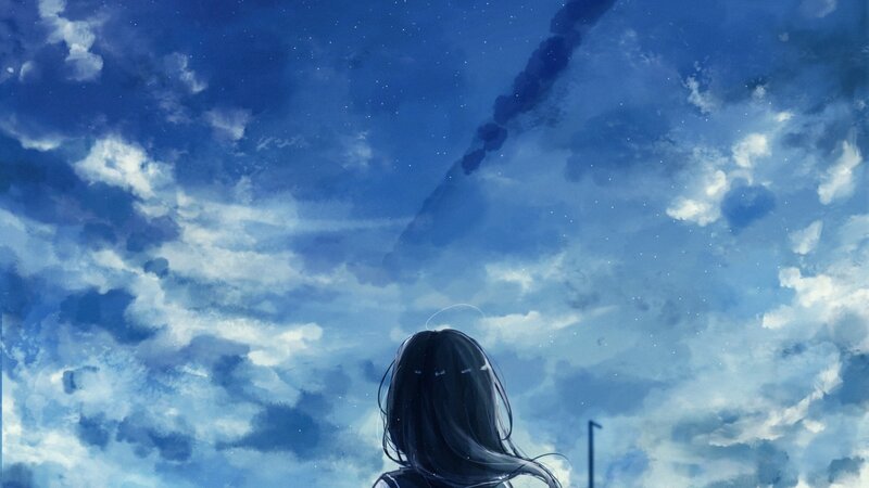 Person with Dark Hair — Blue, Serene