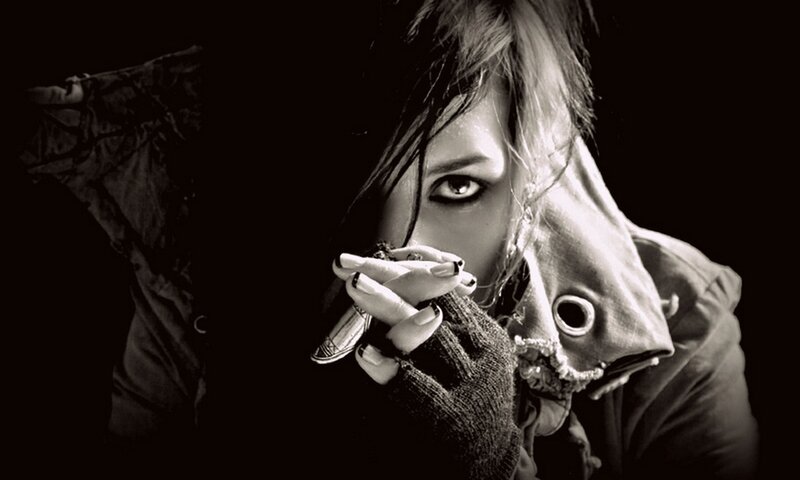 Person with Dark Makeup — Black, Dramatic, Photograph, Hand