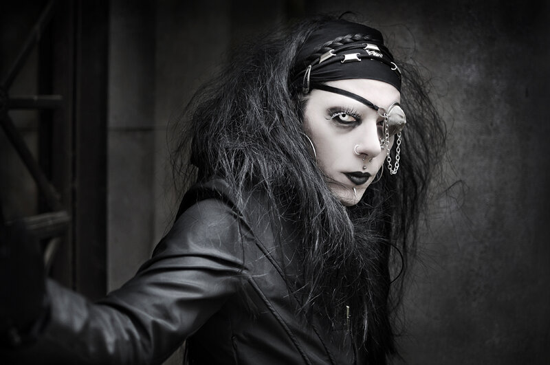 Person with Dark Makeup — Black, Dramatic, Photograph, Leather Jacket