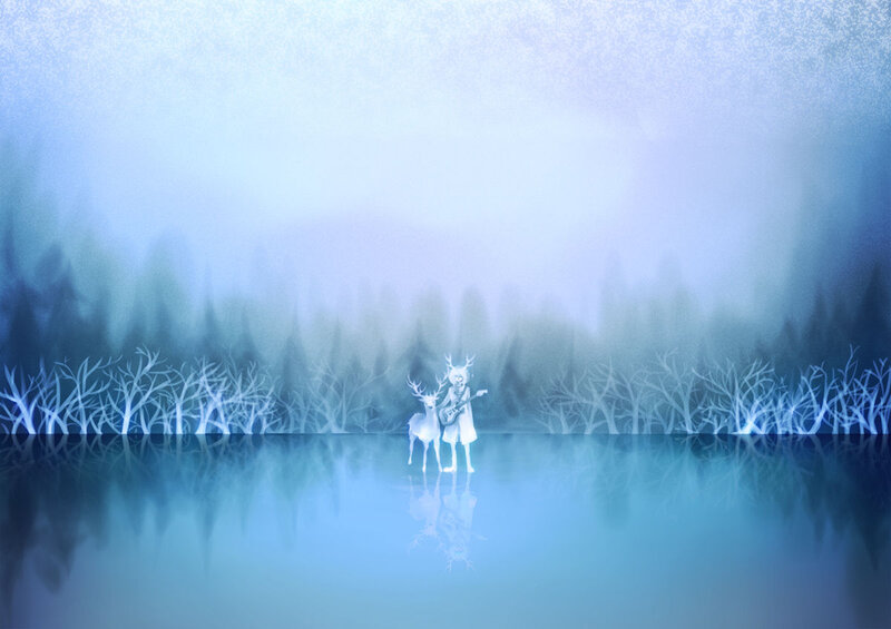 Person with Deer in Fog