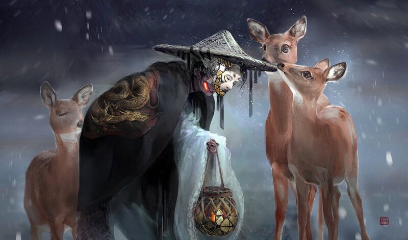Person with Deer in Snow