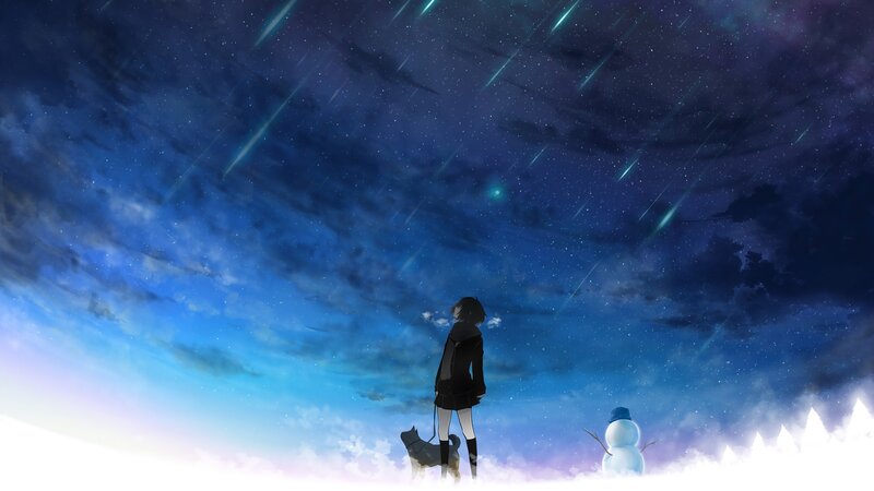 Person with Dog and Snowman