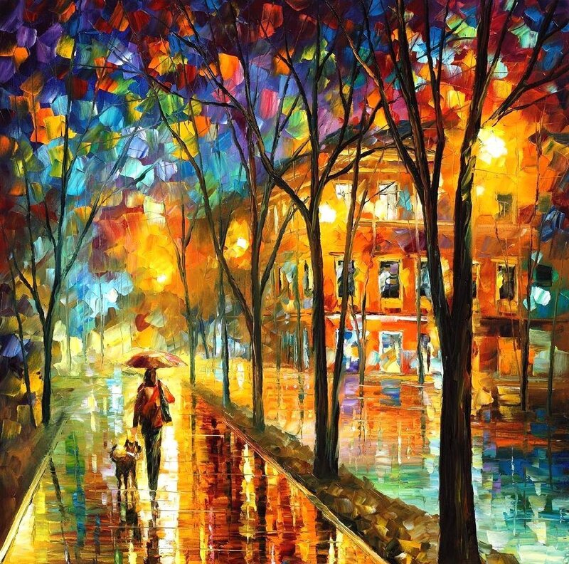 Person with Dog in Rain