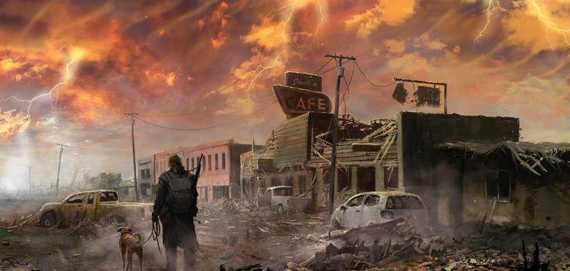 Person with Dog in Ruins — Orange