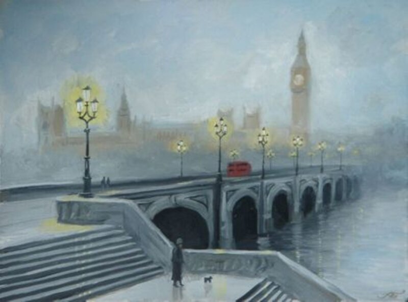 Person with Dog on Bridge