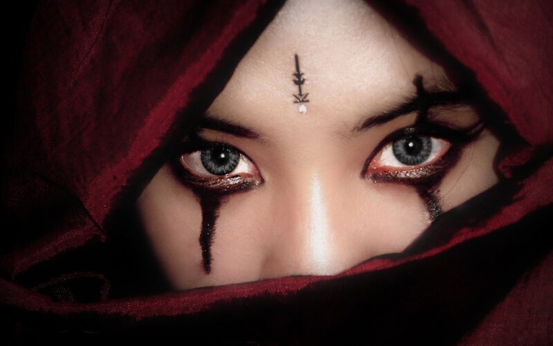 person with dramatic eye makeup