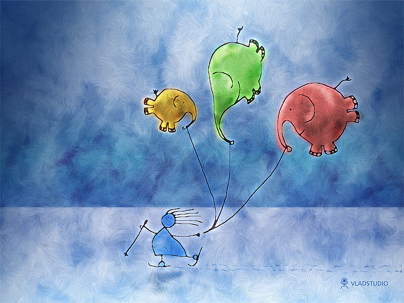 person with elephant balloons