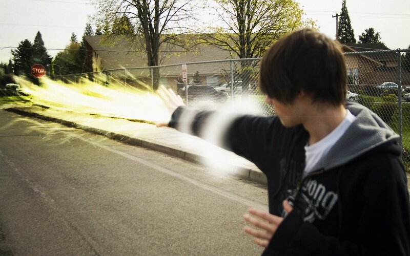 person with energy blast