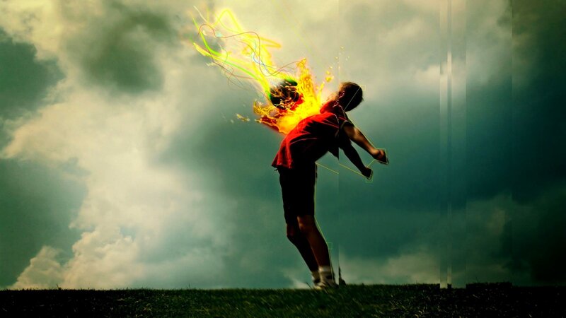 person with energy explosion