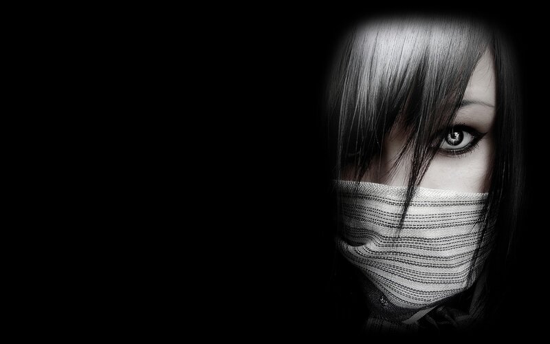 Person with Face Mask — Black, Dramatic, Photograph