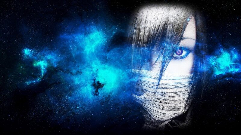Person with Face Mask — Blue