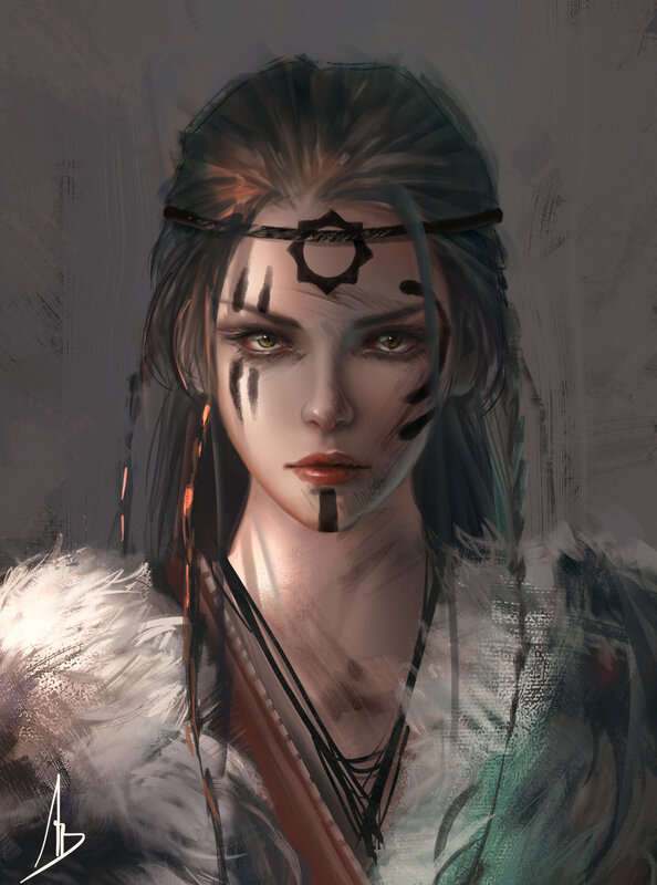 Person with Face Paint — Gray, Dramatic