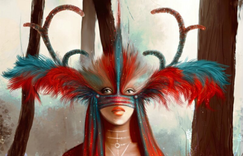 Person with Feathered Mask — Red