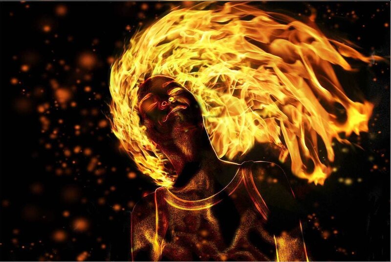 person with fiery aura