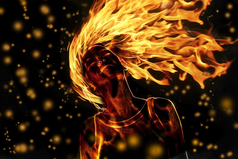 person with fiery hair