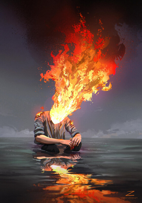 Person with Fire Head
