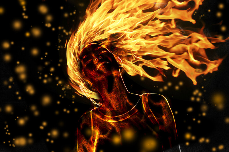 Person with Flaming Hair — Black, Dramatic