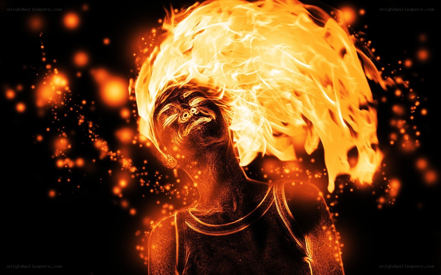 person with flaming head