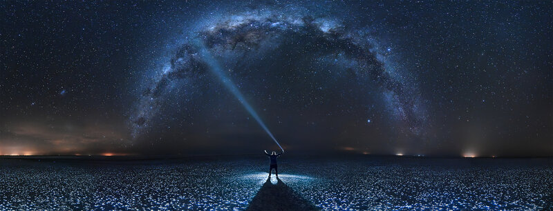 Person with Flashlight — Blue, Serene