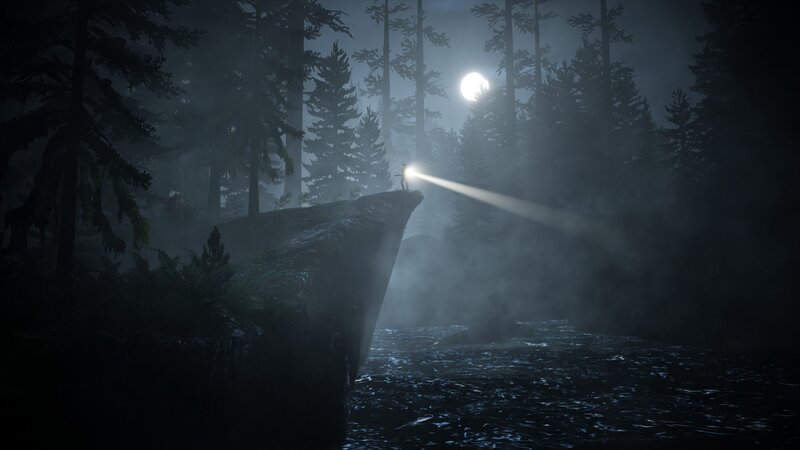 person with flashlight on cliff