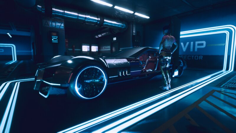 Person with Futuristic Car — Blue, Dark, Futuristic