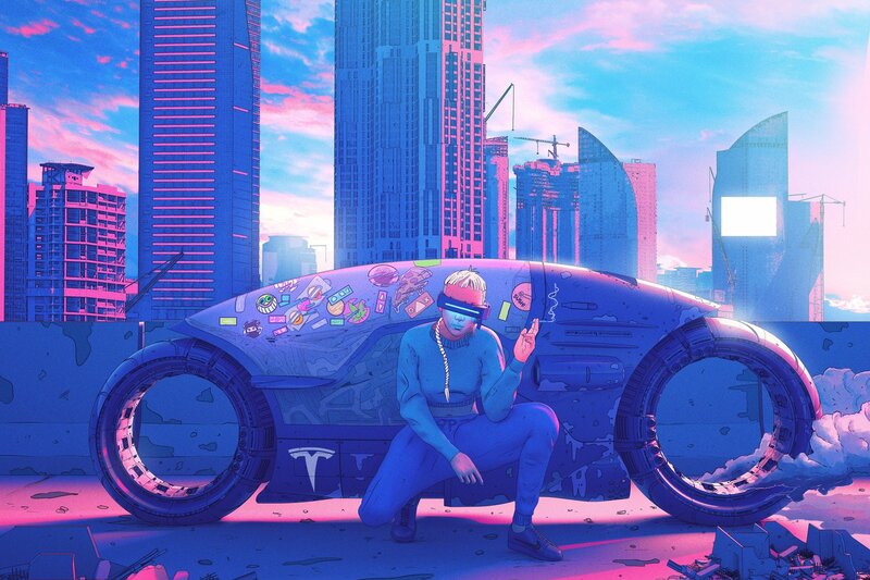 Person with Futuristic Motorcycle