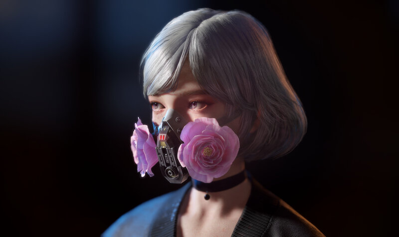 Person with Gas Mask — Black, Dramatic, 3d Render, Gas Mask