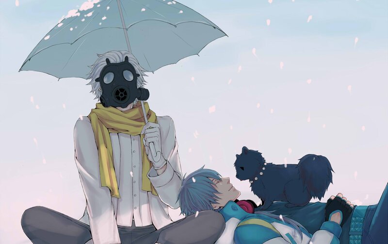 Person with Gas Mask — Blue, Calm
